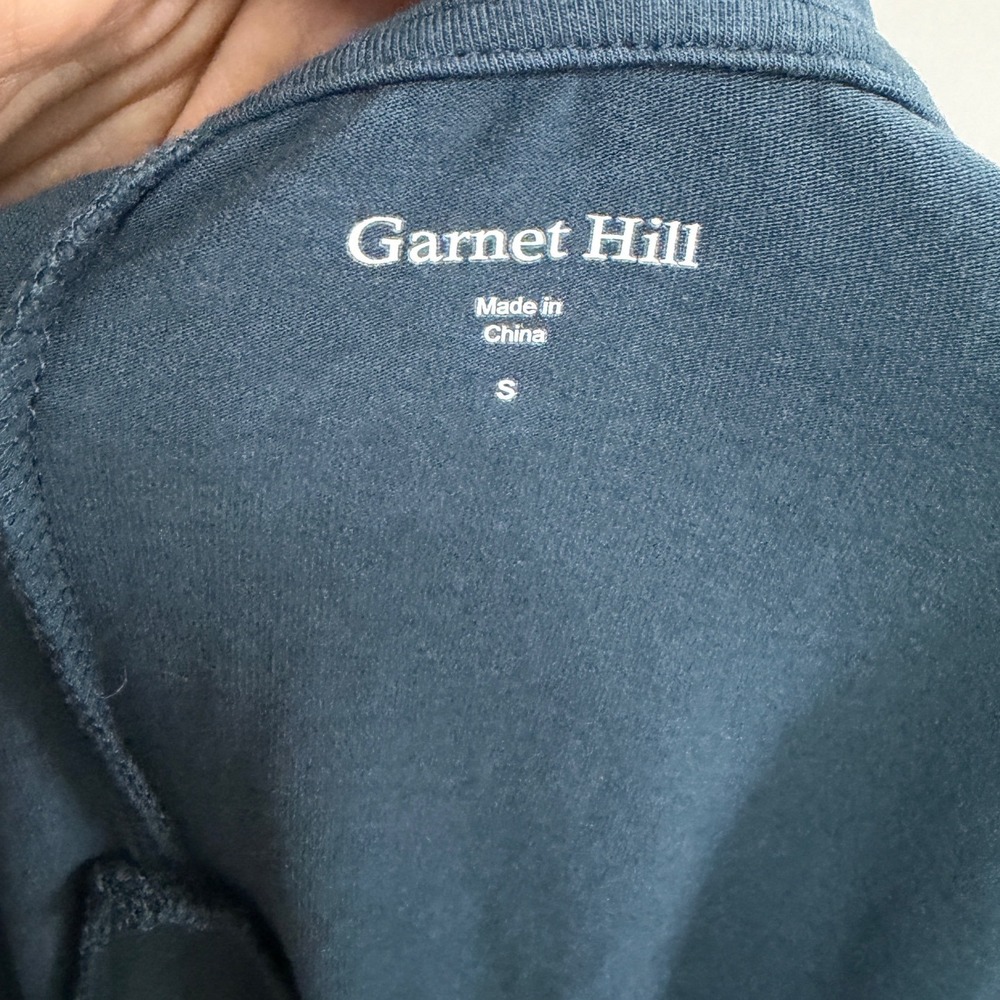 Garnet Hill V-Neck Silk Back Pocket Tunic Teal Blue Knit Silk Mixed Media S - Picture 2 of 9